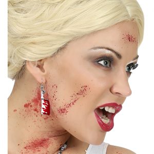 Blutiges Werkzeug Ohrringe mit Hackebeilen silber-rot