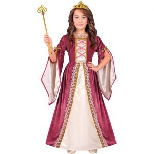 Mittelalterliche Dame Kinderkostüm Kleid lang Prinzessin aus Samt rosa-creme