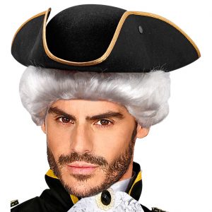 Edelleute / Piraten Dreispitzhut aus Filz mit Bordüre Classic schwarz-gold