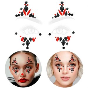 Superheldin Harley Schmucksteine Augen Set auf Folie selbstklebend Harlekin HARLEY rot-schwarz