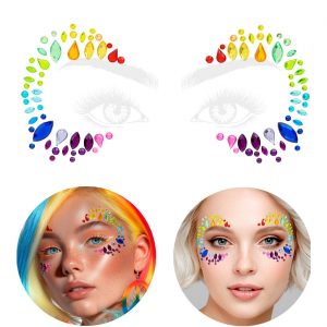 Regenbogen Schmucksteine Augen Set auf Folie selbstklebend Augenkranz an den Seiten PRIDE QUEEN bunt
