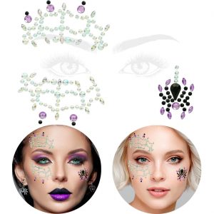 Spinnennetz Schmucksteine Augen Set auf Folie selbstklebend mit schwarzer SPINNE silber-lila