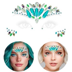 Meerjungfrau Schmucksteine Augen Set auf Folie selbstklebend MEERJUNGFRAU türkis-silber