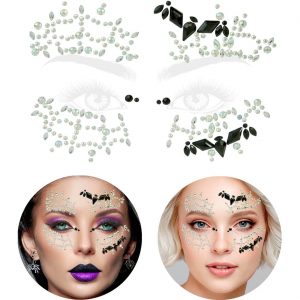 Spinnennetz Schmucksteine Augen Set auf Folie selbstklebend mit Fledermäusen FLEDERMAUS silber-schwarz