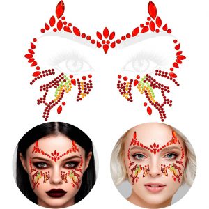 Teufel / Dämon Schmucksteine Augen Set auf Folie selbstklebend in Flammenoptik TEUFELIN rot-orange