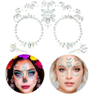 Schädel bleich Schmucksteine Gesicht Set auf Folie selbstklebend DIA DE LOS MUERTOS DIAMANTEN silber