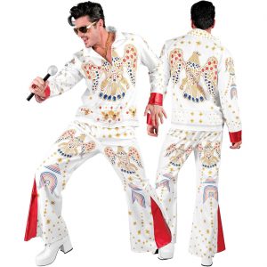 Superstars Elvis Kostüm Anzug FAST KOSTUME Jogginganzug mit Schlaghosen weiß-bunt