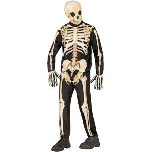 Skelett bleich Kinderkostüm Anzug FAST KOSTUME Jogginganzug mit Handschuhen und Stoffmaske beige-schwarz