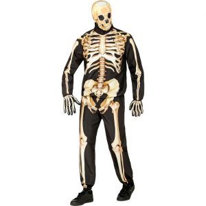 Skelett bleich Kostüm Anzug FAST KOSTUME Jogginganzug mit Handschuhen und Stoffmaske beige-schwarz