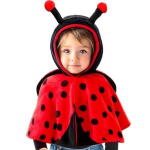 Insekt Marienkäfer Kinderkostüm Poncho Überwurf aus Velours Plüsch mit Kapuze rot-schwarz