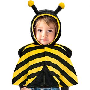 Insekt Biene Kinderkostüm Poncho Überwurf aus Velours Plüsch mit Kapuze gelb-schwarz