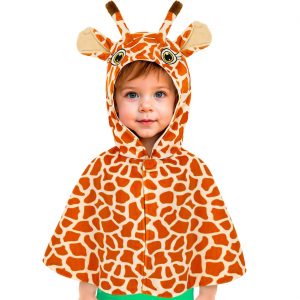 Giraffe Kinderkostüm Poncho Überwurf aus Velours Plüsch mit Kapuze hellbraun