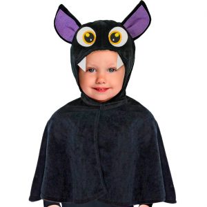 Fledermaus Kinderkostüm Poncho Überwurf aus Velours Plüsch mit Kapuze schwarz-lila