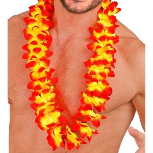 Hawaii / Blumen Halskette Hawaiikette Lei Deluxe rot-gelb