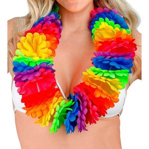 Hawaii / Blumen Halskette Hawaiikette Lei Deluxe in regenbogenfarben bunt
