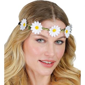 Blumen Margeriten Haarkranz Blumenkranz Stirnband Haarband mit Gänseblümchen Blüten weiß-gelb