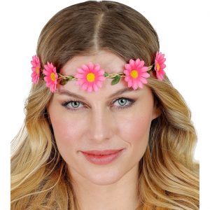 Blumen Margeriten Haarkranz Blumenkranz Stirnband Haarband mit Blüten pink-gelb