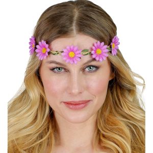 Blumen Margeriten Haarkranz Blumenkranz Stirnband Haarband mit Blüten lila-gelb