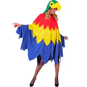 Vogel Papagei Kostüm Poncho Überwurf mit Kapuze bunt