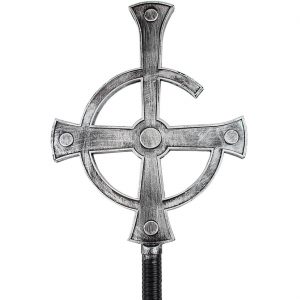 Kreuz Hirtenstab Priesterstab mit umgedrehtem Kreuz zerlegbar schwarz-silber