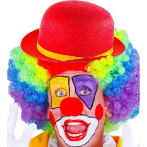 Clown Hut Melone aus Filz mit Band rot-gelb