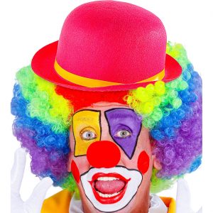 Clown Hut Melone aus Filz mit Band pink-gelb