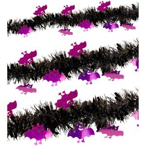 Fledermäuse Dekofoliengirlande Lametta Girlande mit Kunststofffäden 300cm schwarz-lila