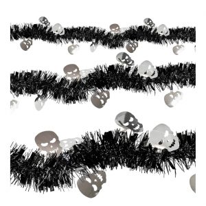 Schädel bleich Dekofoliengirlande Lametta Girlande mit Kunststofffäden 300cm schwarz-silber