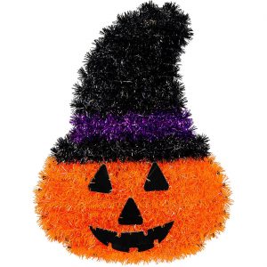 Kürbis Dekohängeartikel Lametta mit Hexenhut Drahtfigur mit Kunststofffäden 39x29cm orange-schwarz