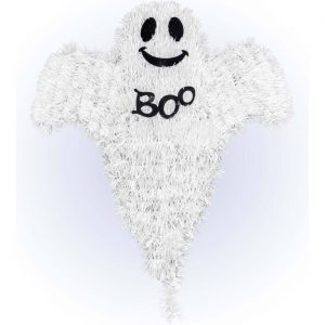 Geist Dekohängeartikel Lametta Drahtfigur mit Kunststofffäden 32x37cm BOO weiß-schwarz