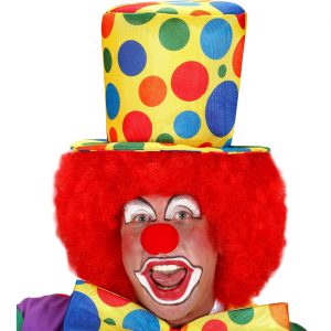 Clown Zylinderhut Textilhut übergroß gepunktet gelb-bunt