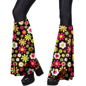 70er Jahre Hippie Hosenschläge+Stirnband Motiv Flowers bunt