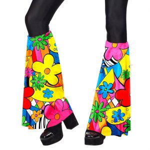 70er Jahre Hippie Hosenschläge+Stirnband Motiv Flower Power bunt