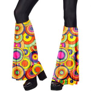 70er Jahre Hippie Hosenschläge+Stirnband Motiv Yellow Circles gelb-bunt