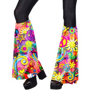 70er Jahre Hippie Hosenschläge+Stirnband Motiv Peace und Love bunt