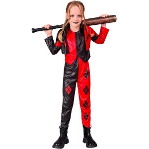 Superheldin Harley Kinderkostüm Anzug mit Jacke böser Harlekin rot-schwarz