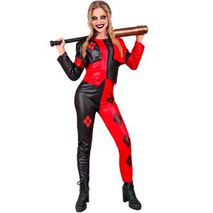 Superheldin Harley Kostüm Anzug mit Jacke böser Harlekin rot-schwarz