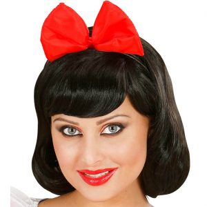 Haarreif mit Schleife aus Satin zum Beispiel für Schneewittchen zweifarbig schwarz-rot