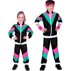80er Jahre Jogginganzug Kinderkostüm Anzug türkis und pink schwarz-bunt