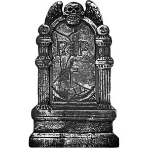 Grabstein RIP Deko Standfigur aus Styropor 30x49cm Flügelschädel grau-weiß