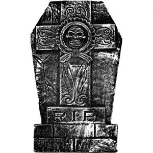 Grabstein RIP Deko Standfigur aus Styropor 30x49cm Schädelkreuz grau-weiß