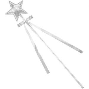 Elfe Fee Zauberstab Zepter Feenstab mit Bändern in Sternform metallic silber