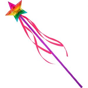 Elfe Fee Zauberstab Zepter Feenstab mit Bändern in Sternform metallic regenbogen