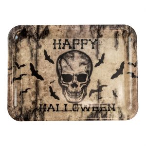 Happy Halloween Tablett Mehrweg mit Schädel 33x24cm beige-schwarz