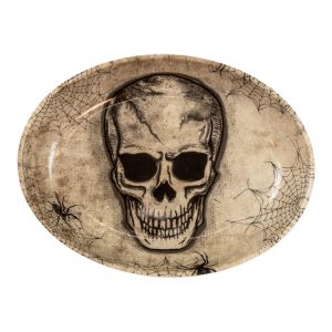 Schädel bleich Snackschale Mehrweg mit Spinne ovale Form 32x24cm beige-schwarz