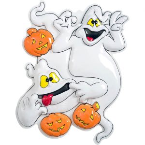 Kürbisse Deko Wandbild 3D-Folie und Geister Gespenster 36x51cm weiß-orange