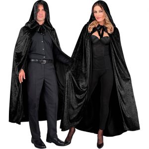 Vampire / Edelleute Cape lang aus Samt mit Kapuze 140cm schwarz