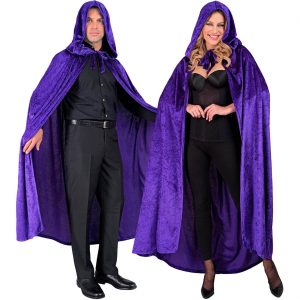 Vampire / Edelleute Cape lang aus Samt mit Kapuze 140cm lila