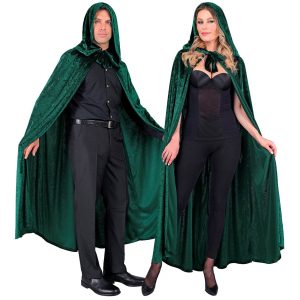 Vampire / Waldgeist Cape lang aus Samt mit Kapuze 140cm dunkelgrün