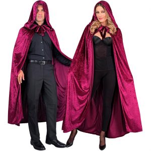 Vampire / Rotkäppchen Cape lang aus Samt mit Kapuze 140cm dunkelrot